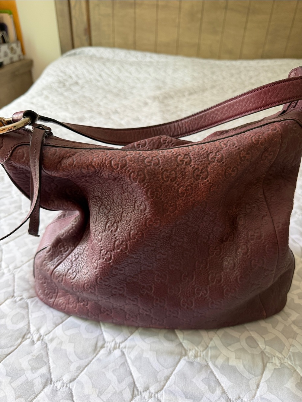 Gucci Burgundy Embossed Leather Shoulder Hobo